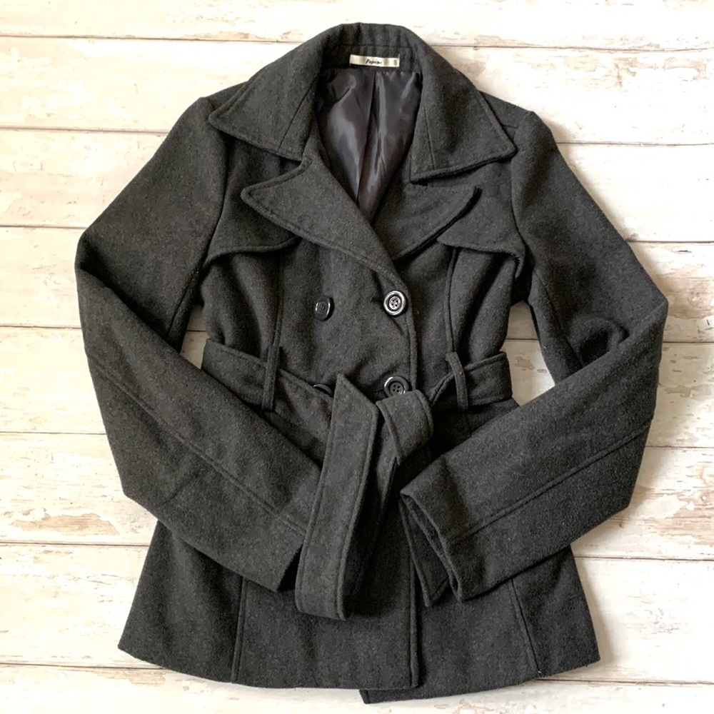 Women’s S/M Peacoat Papaya Charcoal Grey Double Breasted Button Up Coat Jacket